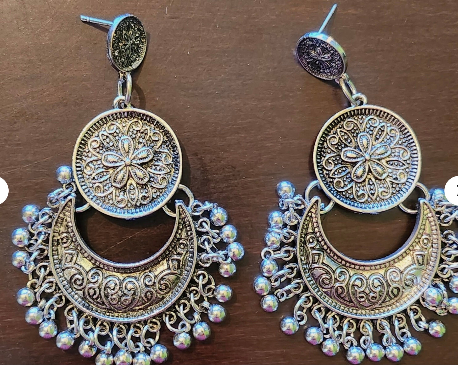 Silver Tone Bohemian Ornate Loop Earrings