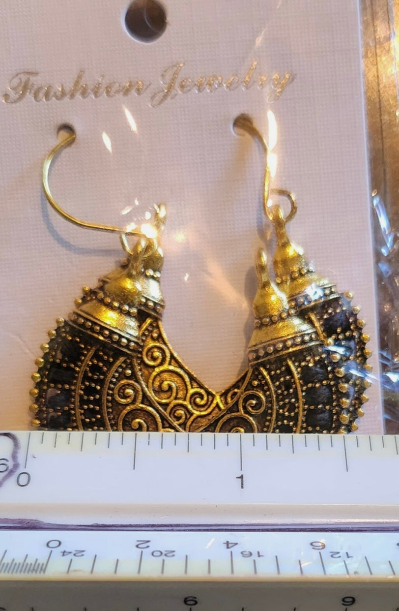 Black Bohemian Ornate Loop Earrings