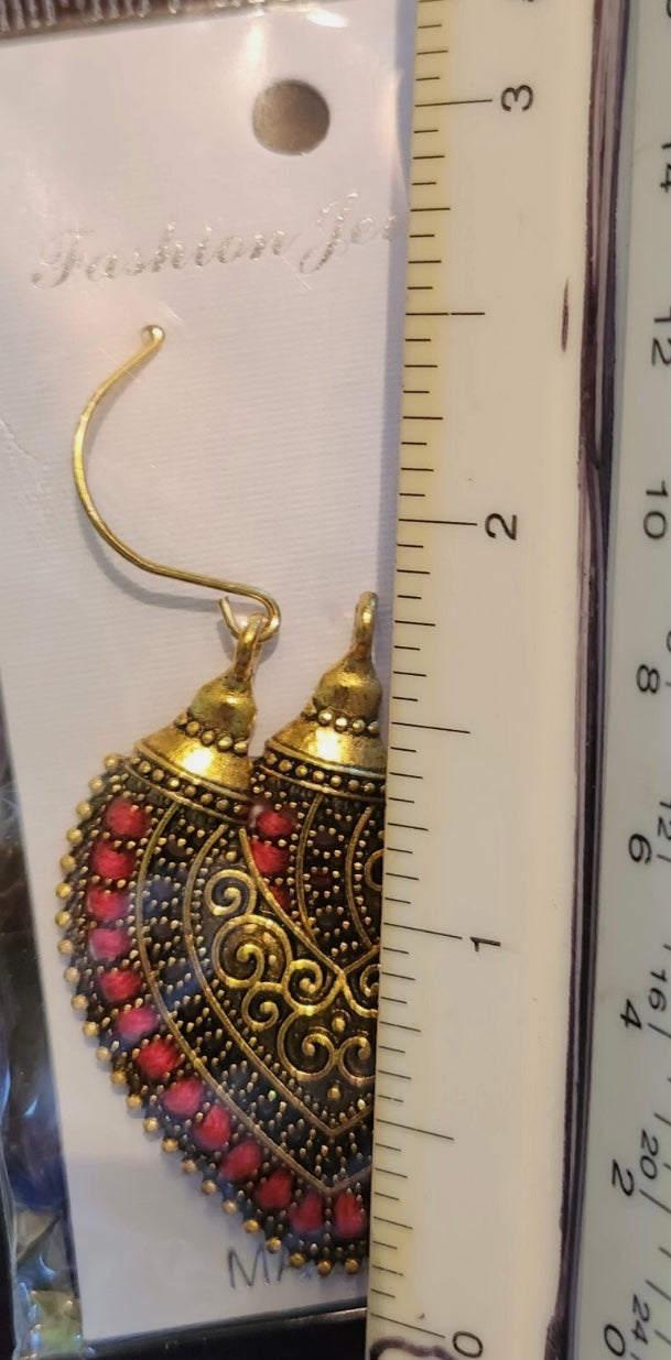 Red Bohemian Ornate Loop Earrings