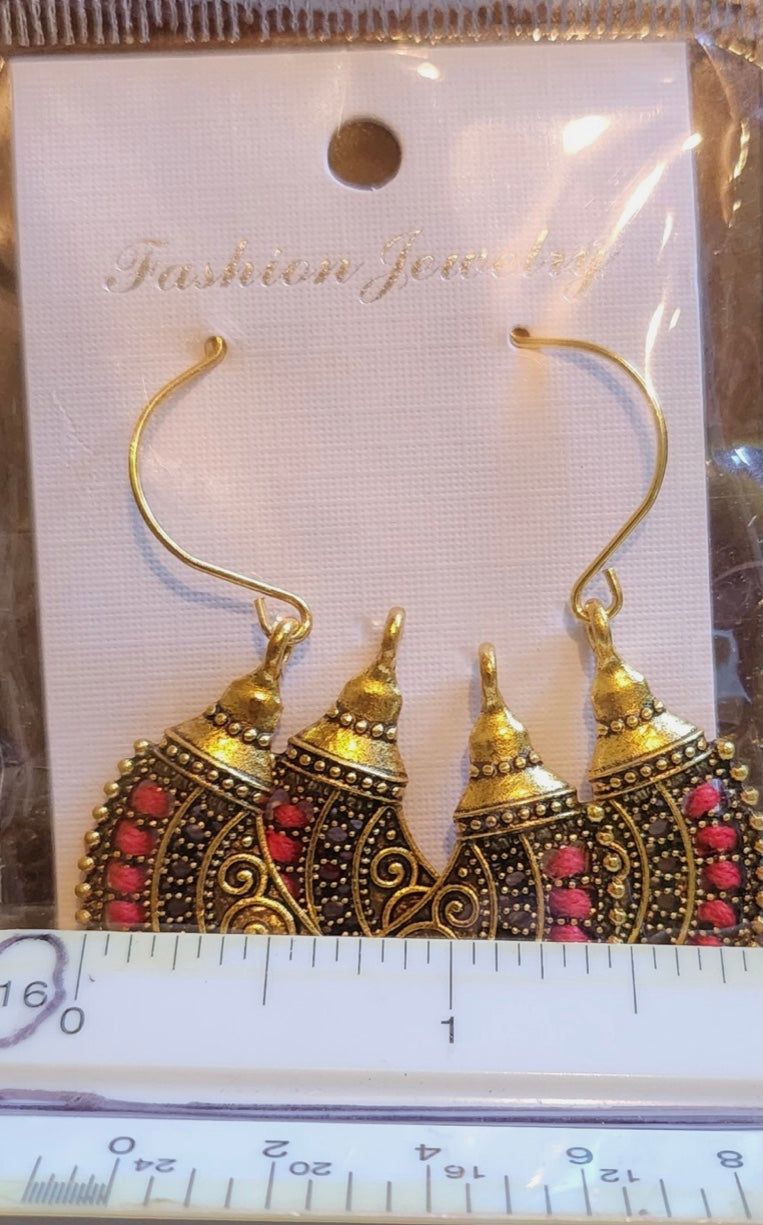 Red Bohemian Ornate Loop Earrings