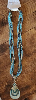 Bohemian Aqua Colored Stone Tear Drop Beaded Necklace