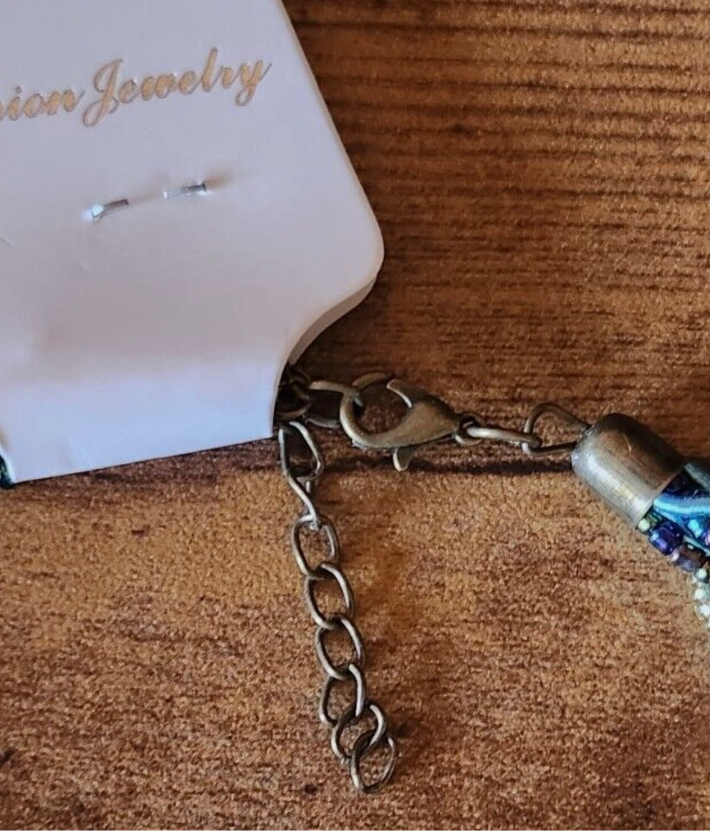 Bohemian Aqua Colored Stone Tear Drop Beaded Necklace