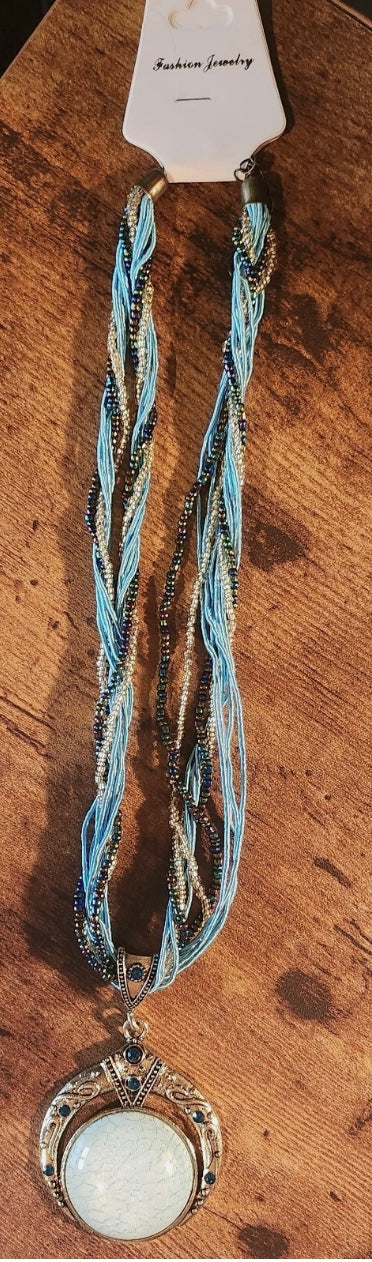 Bohemian Aqua Colored Stone Beaded Necklace