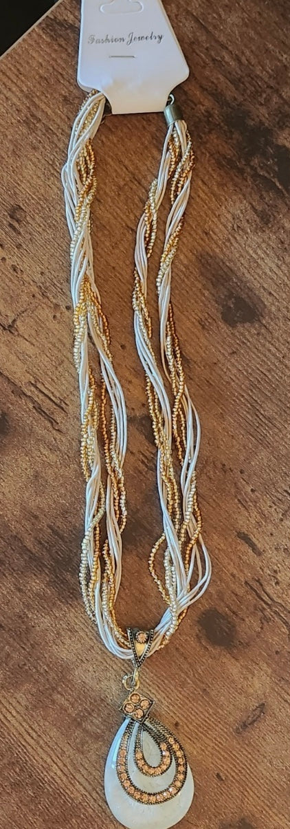 Bohemian Ivory Colored Stone Tear Drop Beaded Necklace