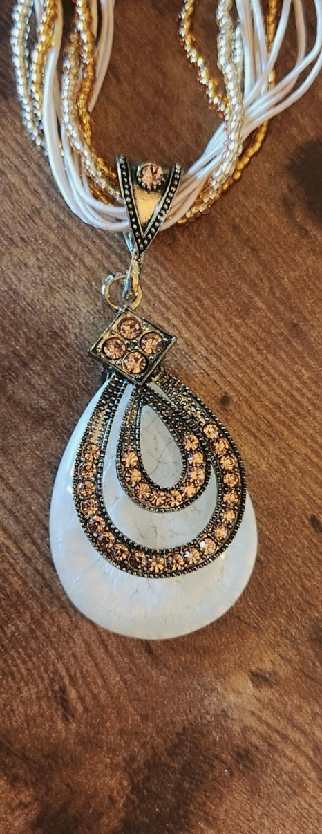 Bohemian Ivory Colored Stone Tear Drop Beaded Necklace