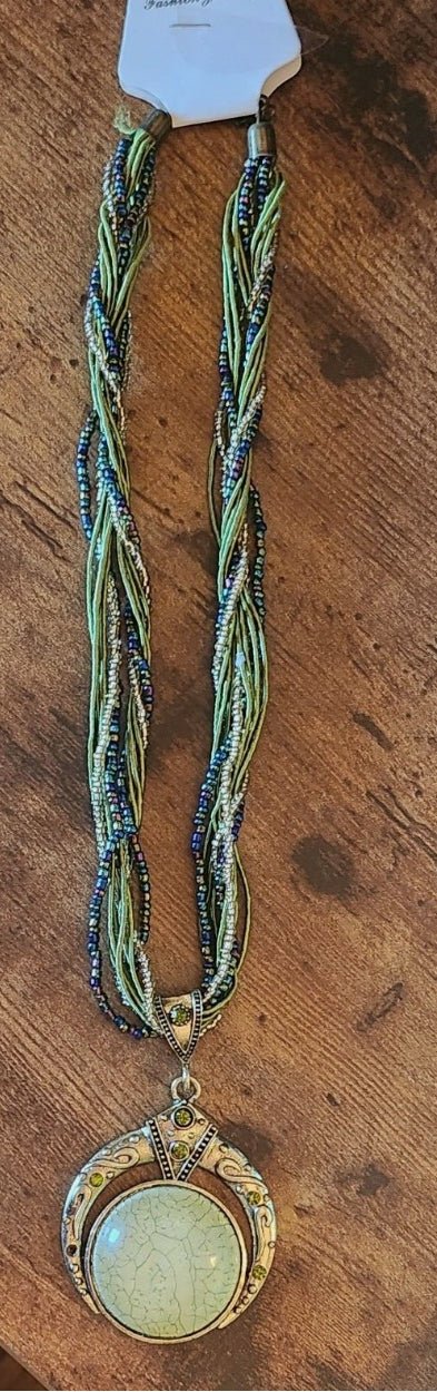 Bohemian Green Colored Stone Beaded Necklace