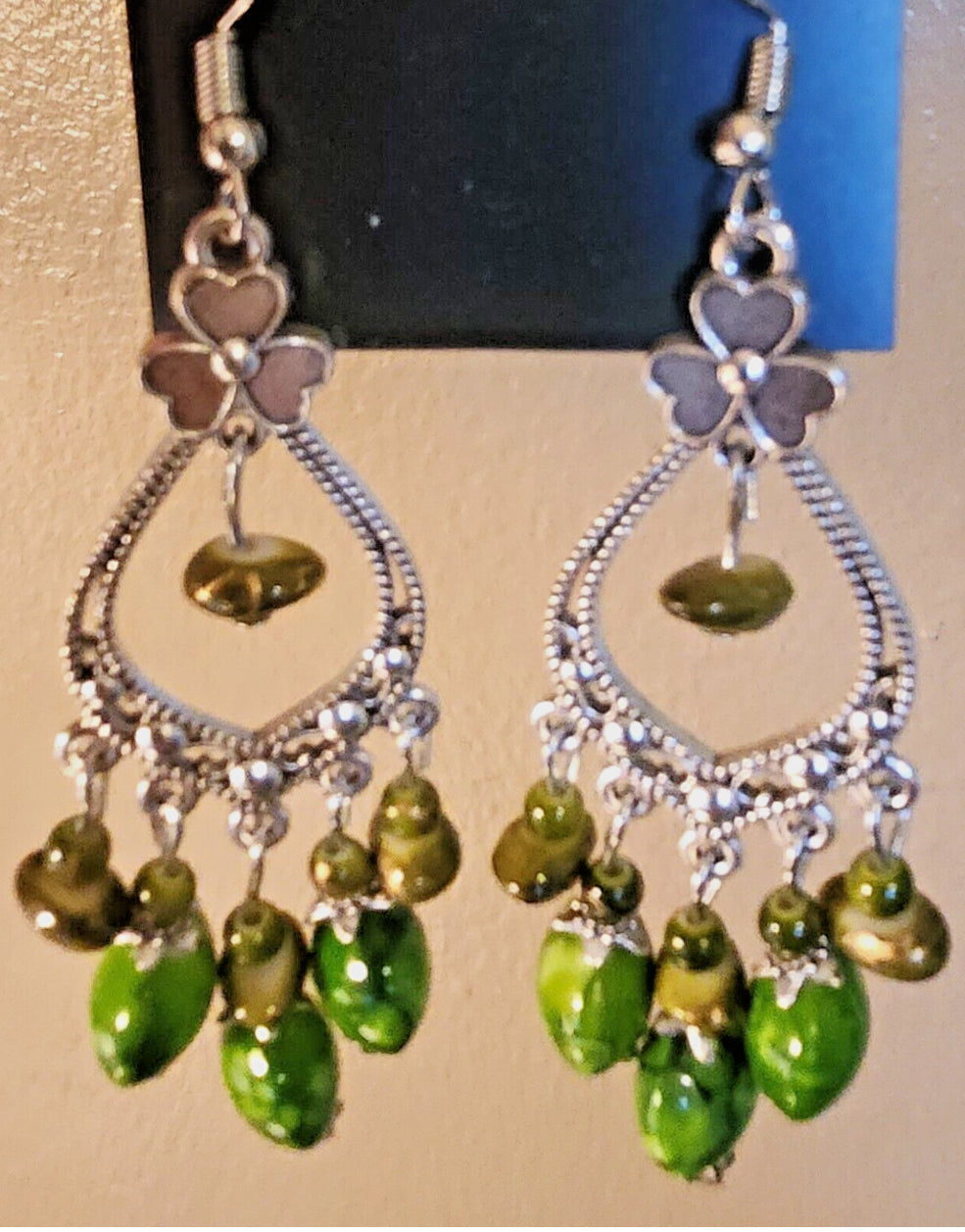 Bohemian Jade Green and Black Marbles Loop Bead Earrings