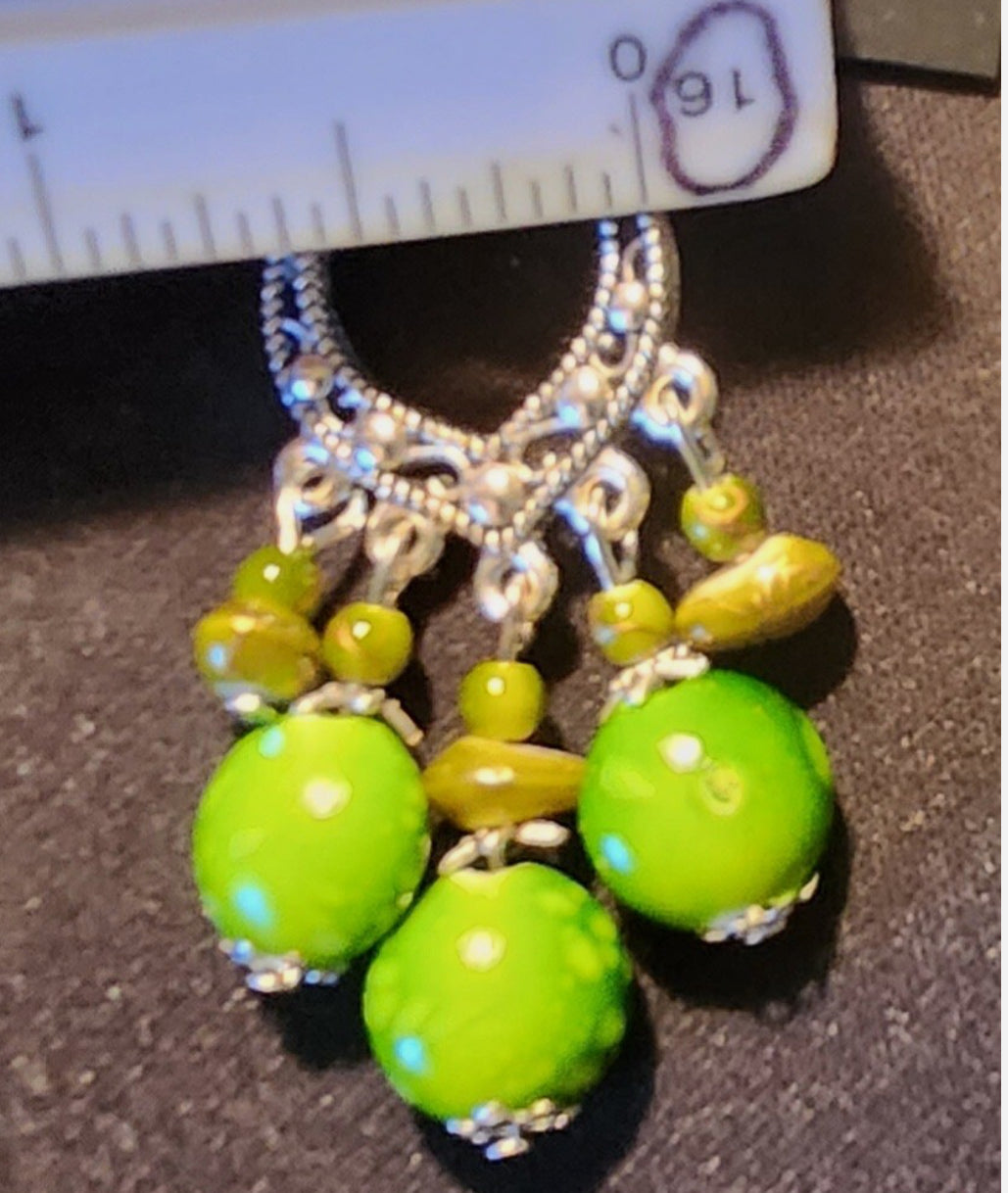 Bohemian Jade Green and Black Marbles Loop Bead Earrings