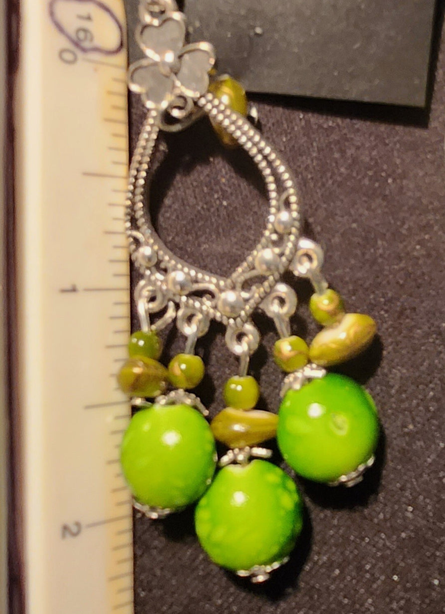Bohemian Jade Green and Black Marbles Loop Bead Earrings