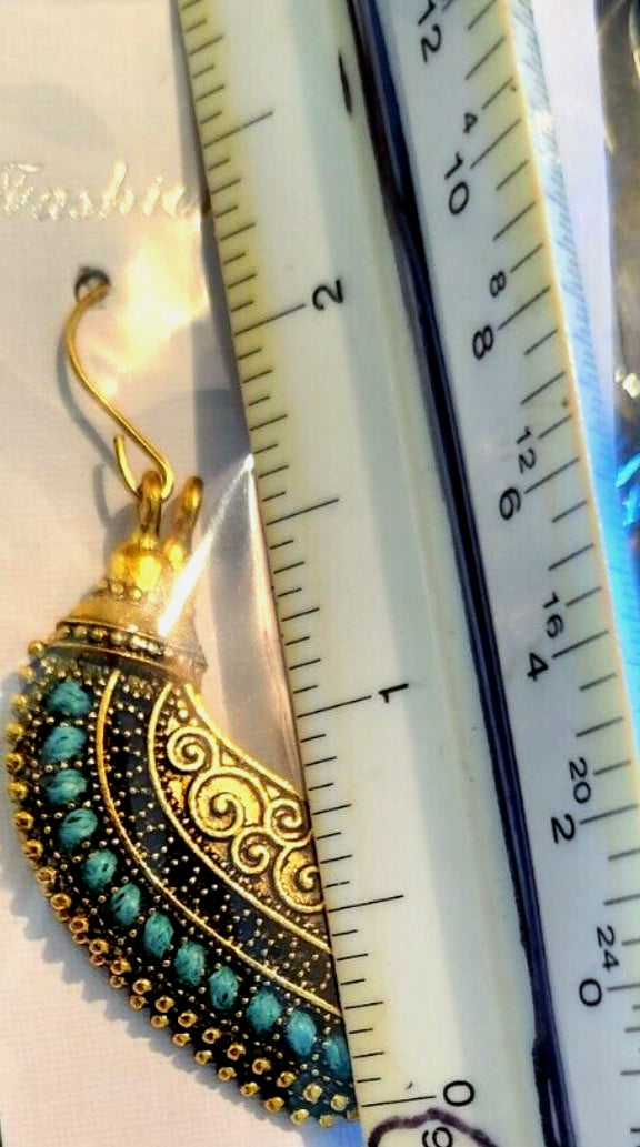 Aqua Bohemian Ornate Loop Earrings