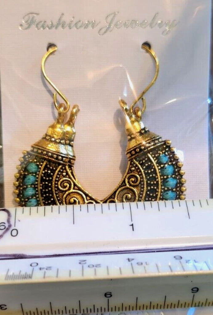Aqua Bohemian Ornate Loop Earrings