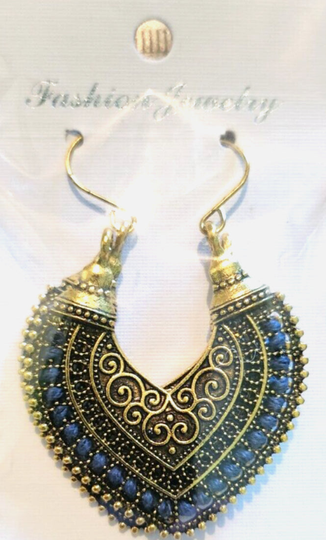 Aqua Bohemian Ornate Loop Earrings