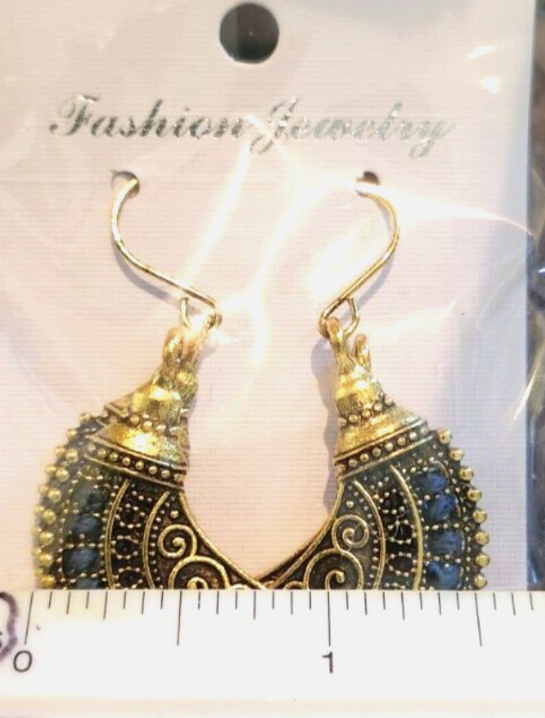 Navy Blue Bohemian Ornate Loop Earrings