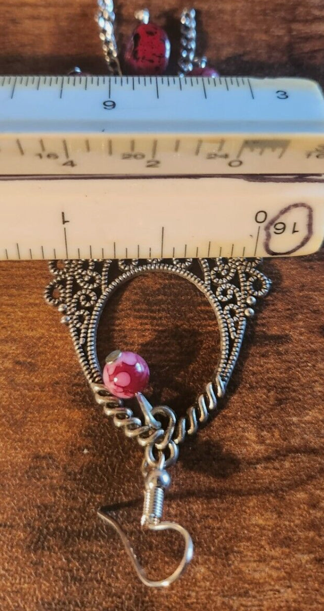 Cranberry & Marbled Black Bohemina Dangle Earrings