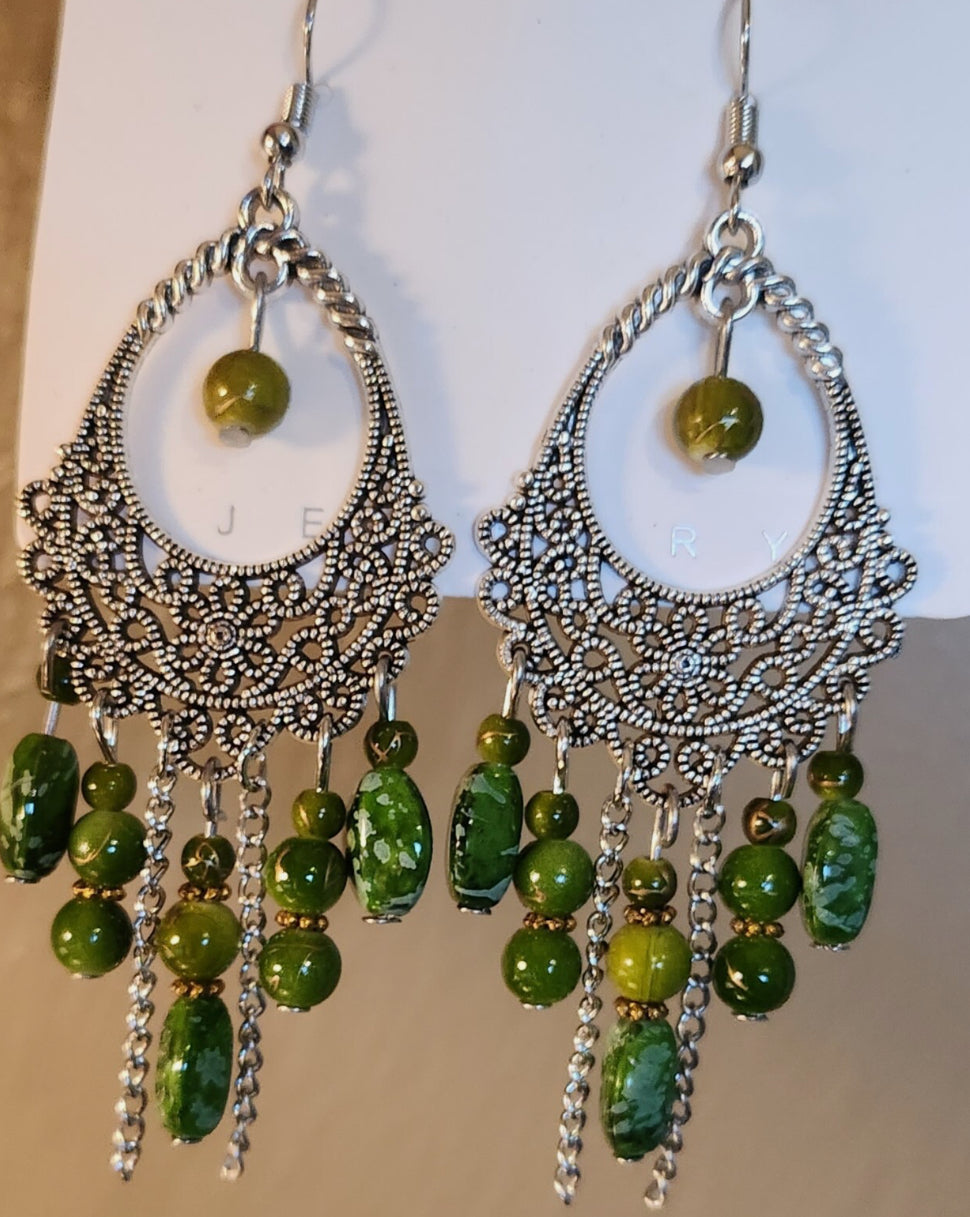 Cranberry & Marbled Black Bohemina Dangle Earrings