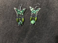 Jade Green and Black Marbled Bohemian Loop Earrings with Butterfly Charm