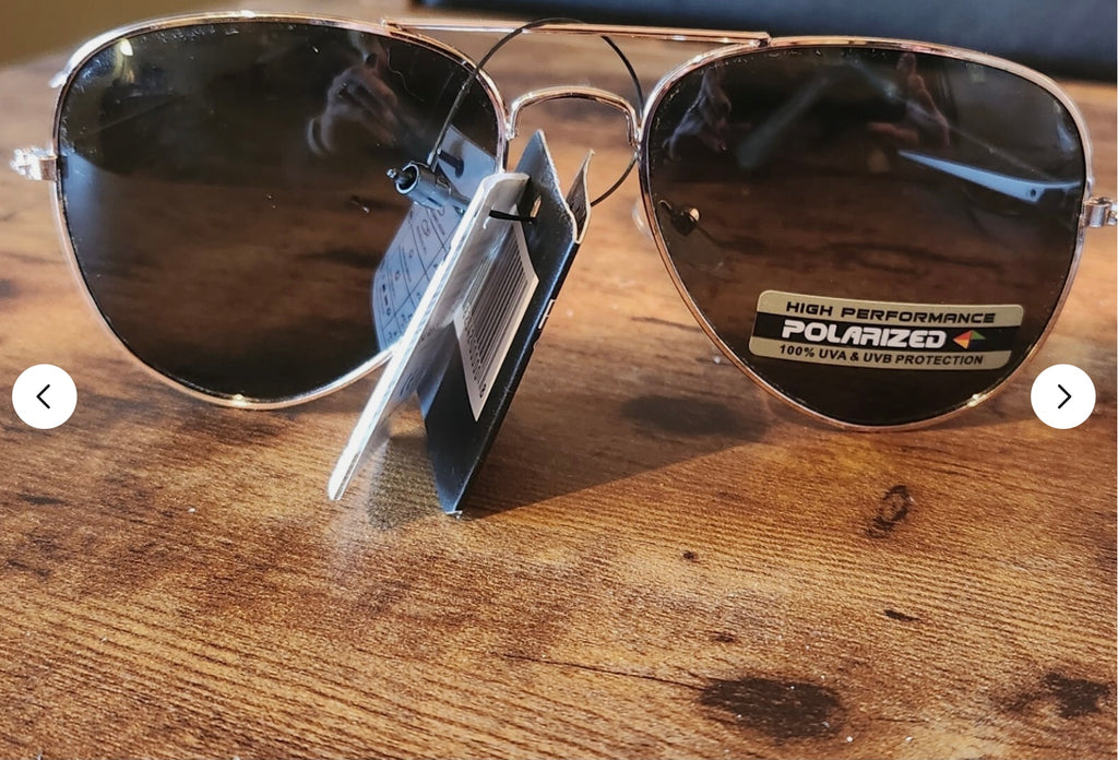Aviator Style Sunglasses -Black Tone Lens Gold Tone Frame Blocks 100% UVA/UVB