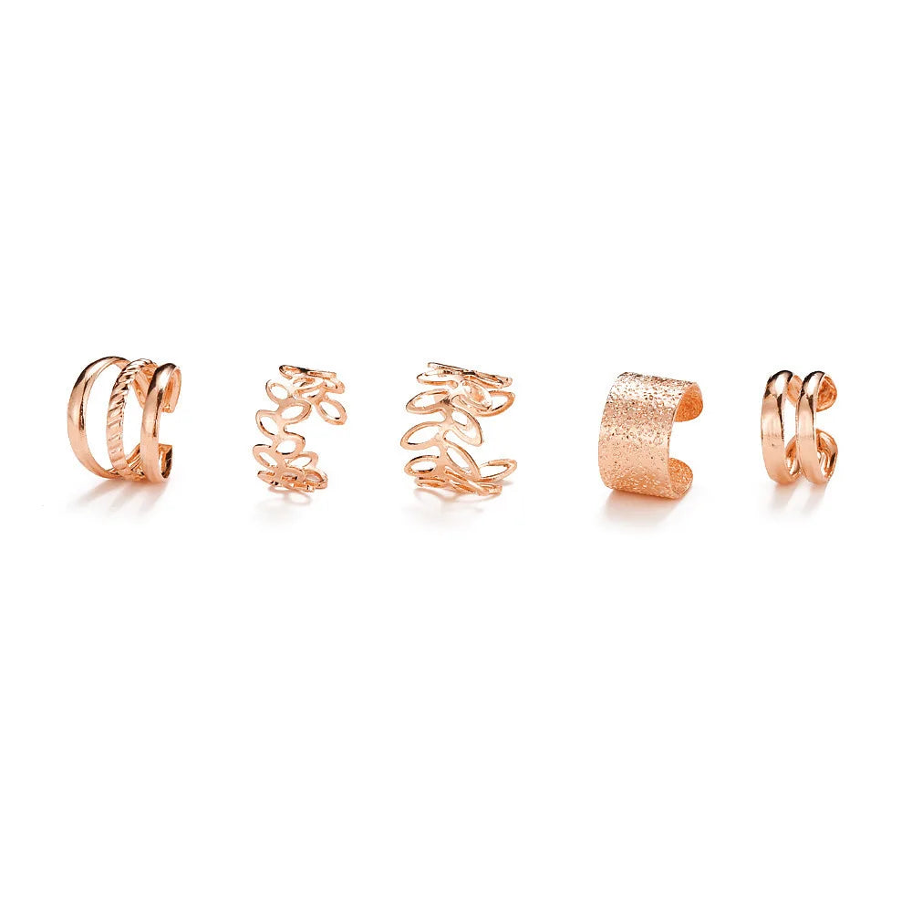 5pcs/set Retro Multi-element Leaf Geometric Ear Cuff Non-Piercing Ear