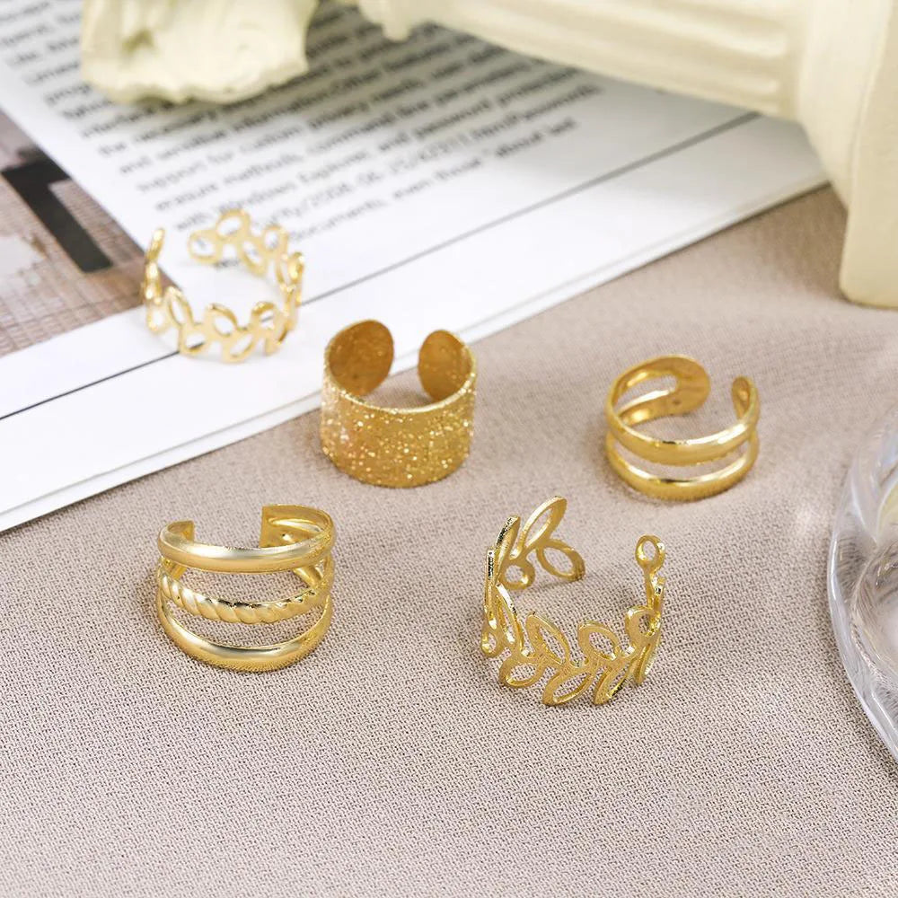 5pcs/set Retro Multi-element Leaf Geometric Ear Cuff Non-Piercing Ear