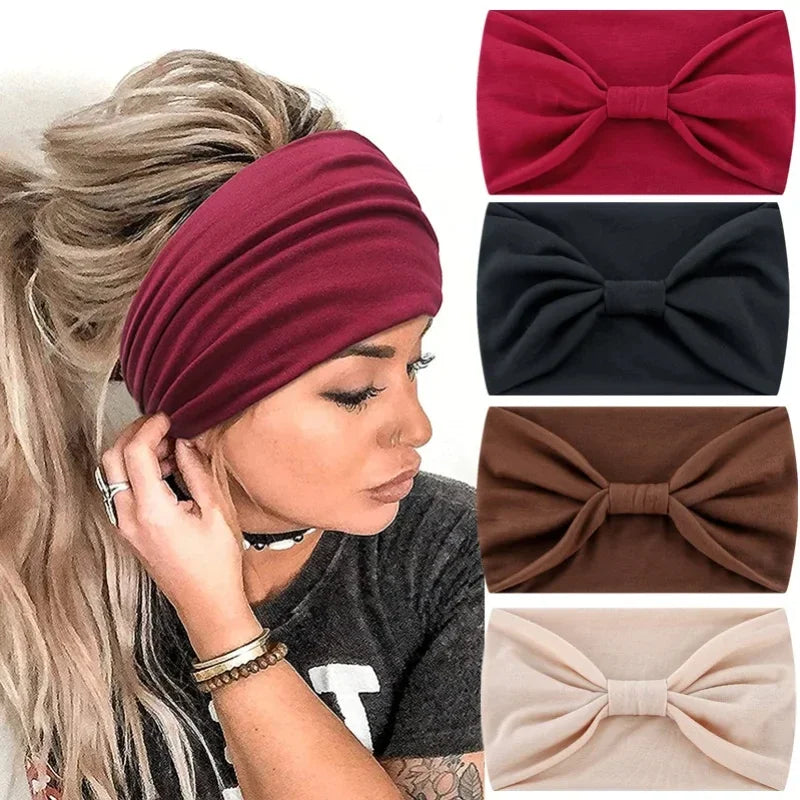 Head Band Women Hair Accessories Solid Wide Headband Bowknot Turbans
