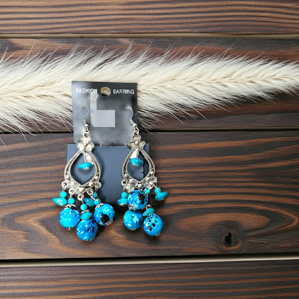 Bohemian Jade Green and Black Marbles Loop Bead Earrings