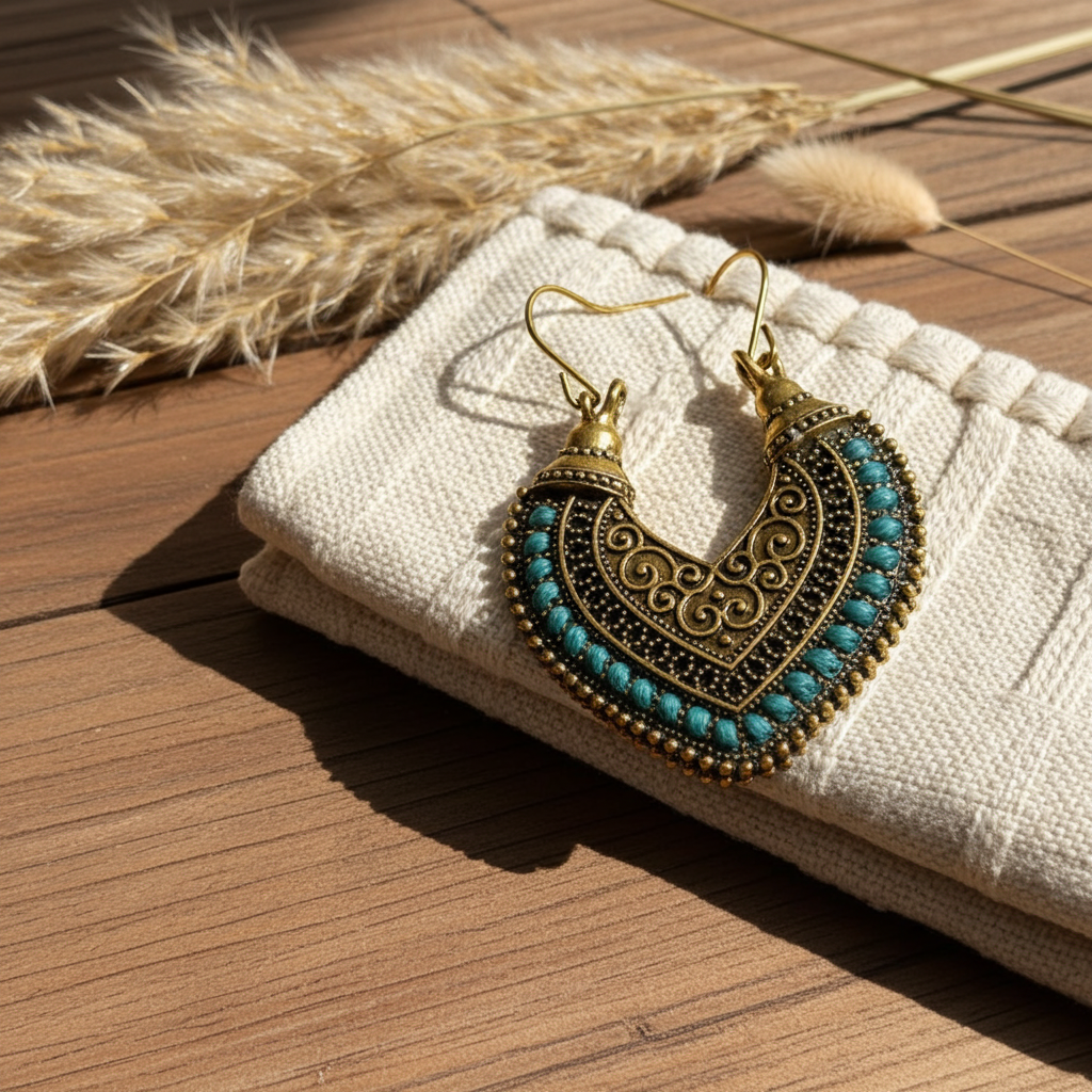 Aqua Bohemian Ornate Loop Earrings