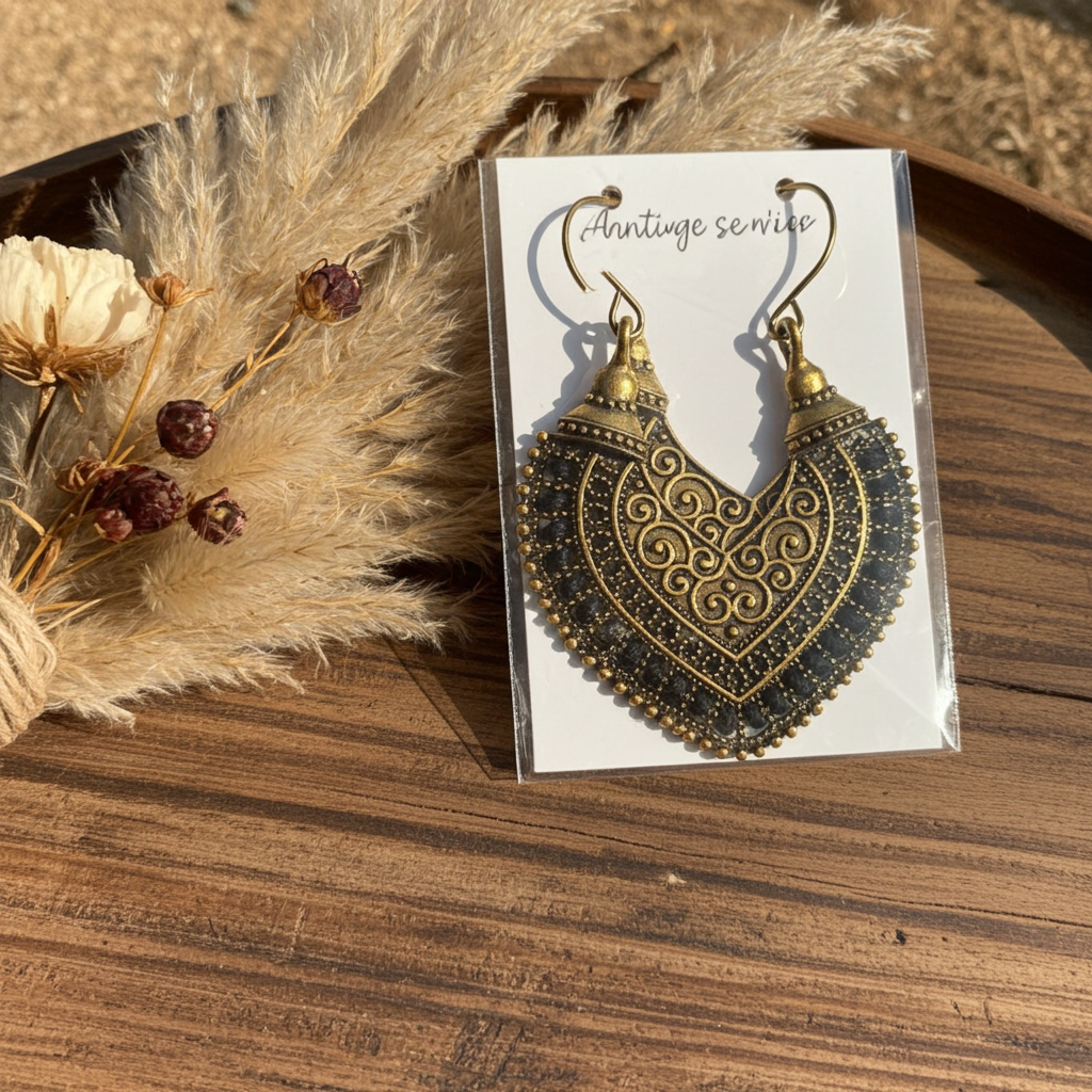 Black Bohemian Ornate Loop Earrings